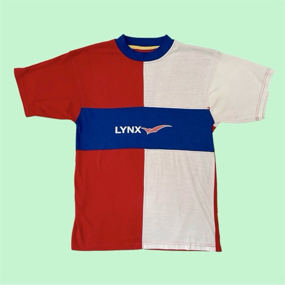 Vintage 90s Lynx Spellout Colorblock Graphic Tee Small